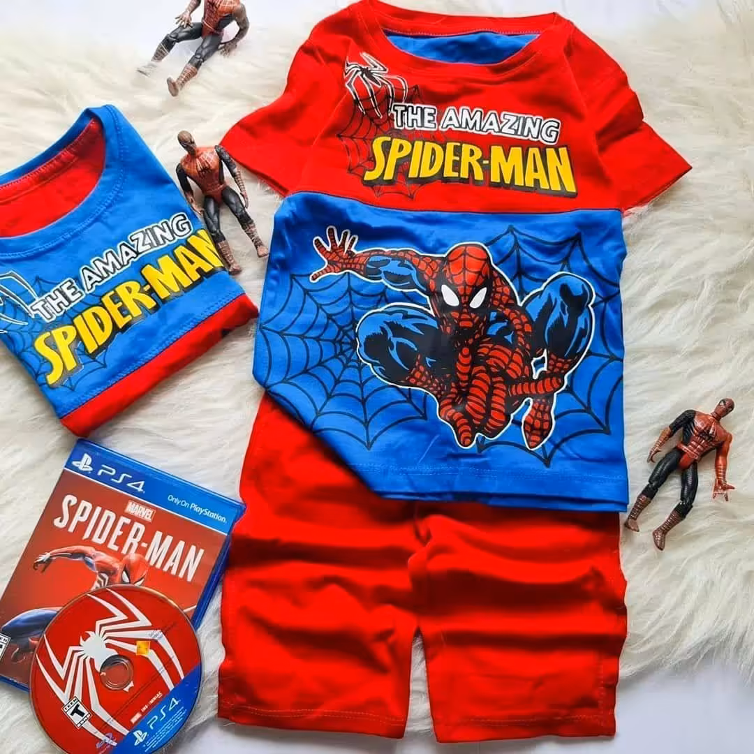 کالکشن لباس کودک ست تیشرت و شلوارک مرد عنکبوتی جنس پنبه عالی 