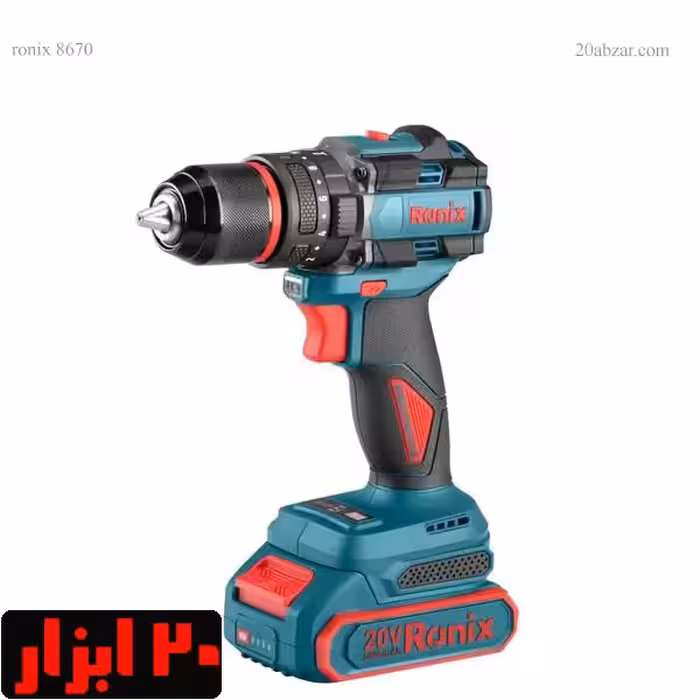 دریل شارژی براش لس 20 ولت چکشی 13 میلی متری دو باطری رونیکس مدل 8670