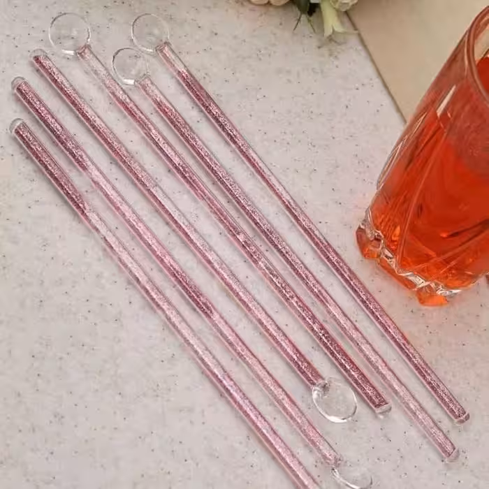 نی شربت خوری6عددی شیشه ای اکلیلی رنگی 