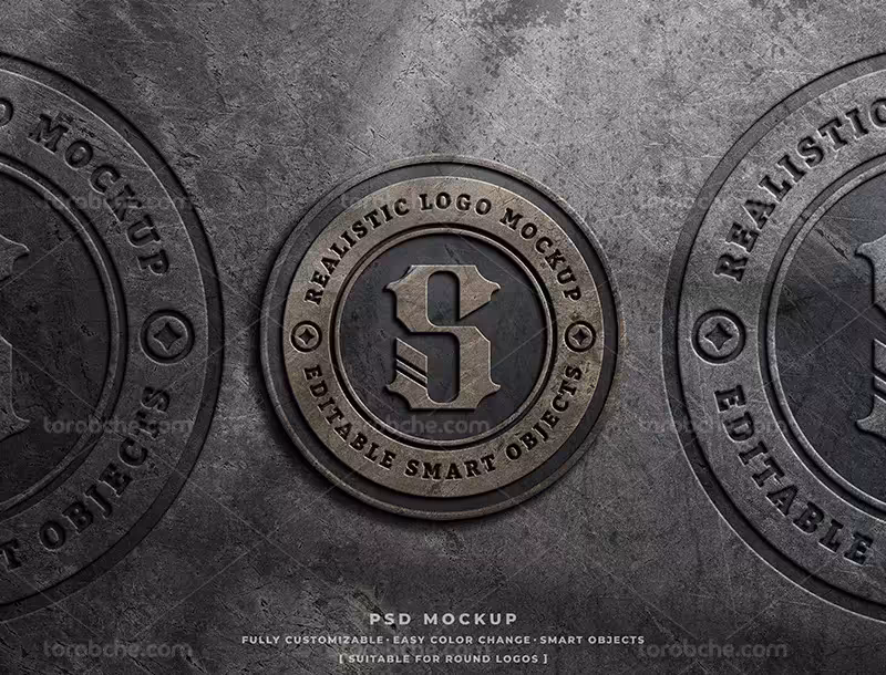 موکاپ لوگو فلزی از زاویه بالا | گرافیک با طعم تربچه