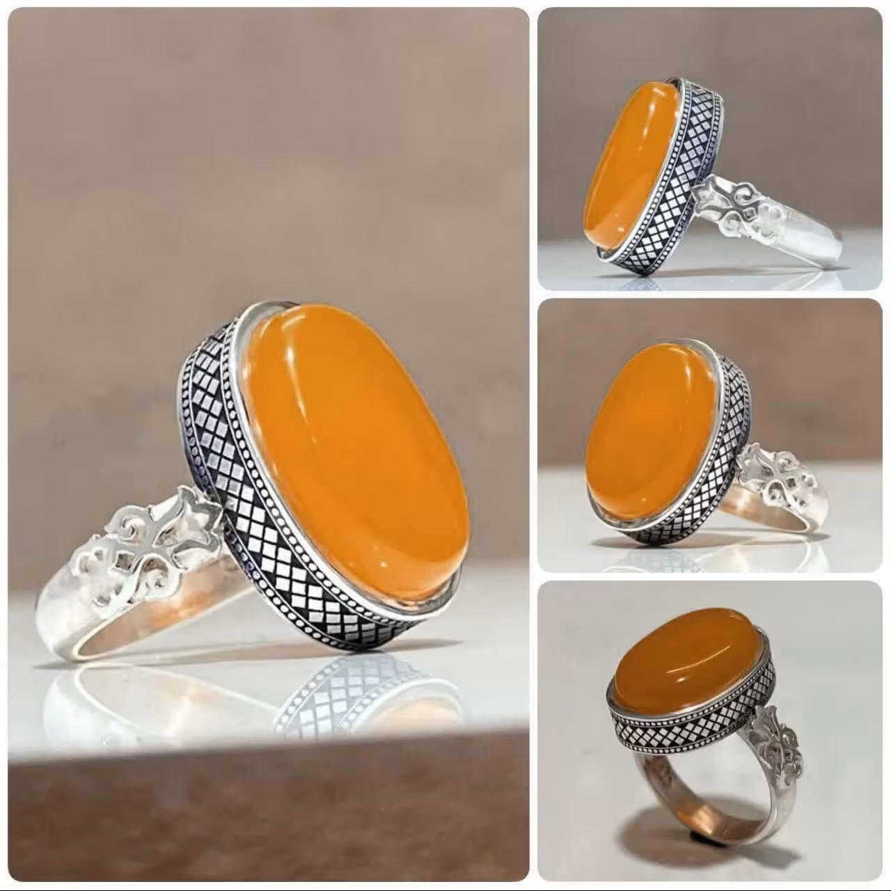 انگشتر  نقره مردانه عقیق یمنی شرف الشمس به همراه گنجینه 5 حرز کامل مدل 41