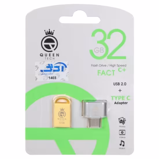 فلش مموری کوئین تک مدل Fact C-PLUS ظرفیت 32 گیگابایت به همراه مبدل USB2.0 Type C
