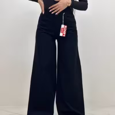 شلوار سوپربگ پارچه ترک کمرکش مشکی و زغالی