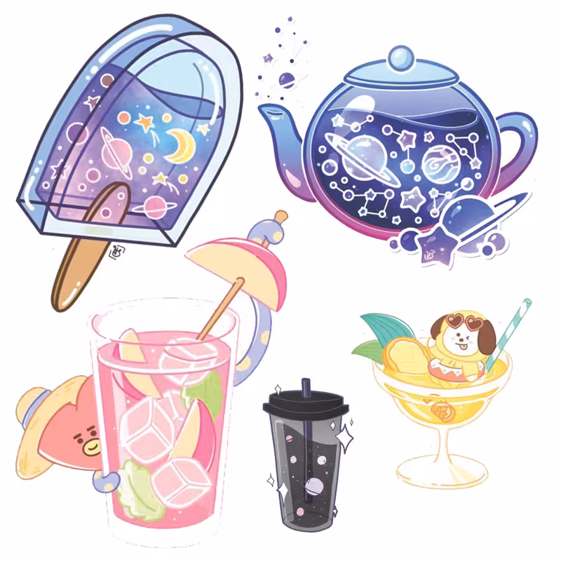 استیکر تزئینی موبایل و تبلت مدل نوشیدنی کد 2807 مجموعه 5 عددی