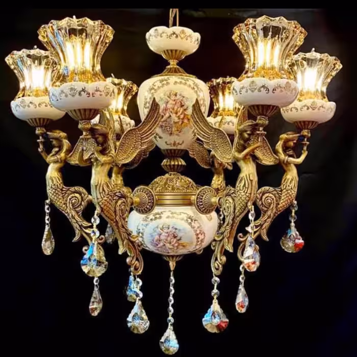 لوستر سرامیکی فرشته آنتیک 6 شاخه 