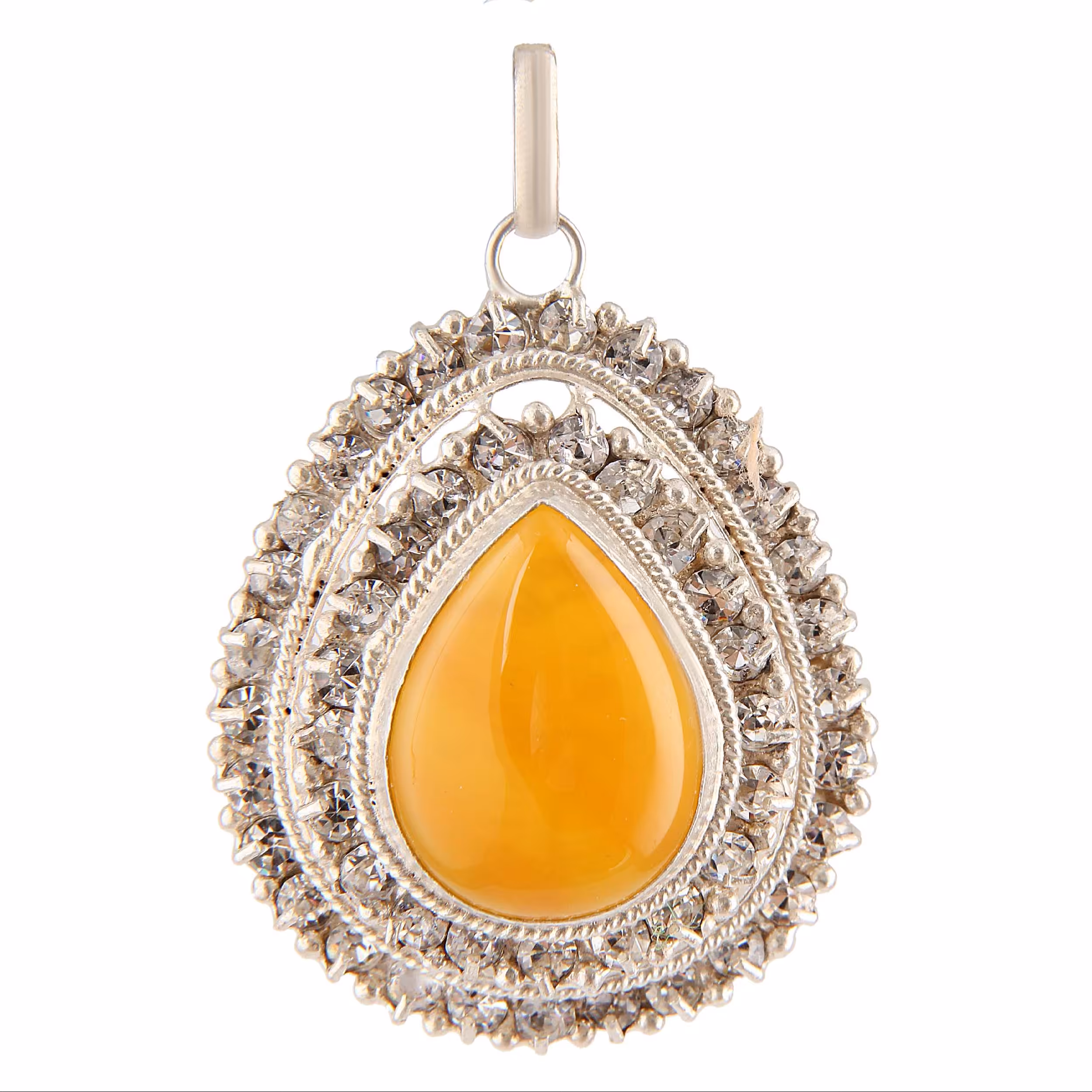 آویز گردنبند نقره زنانه بازرگانی میلادی مدل سنگ عقیق زرد  نگین برلیان کد PK288