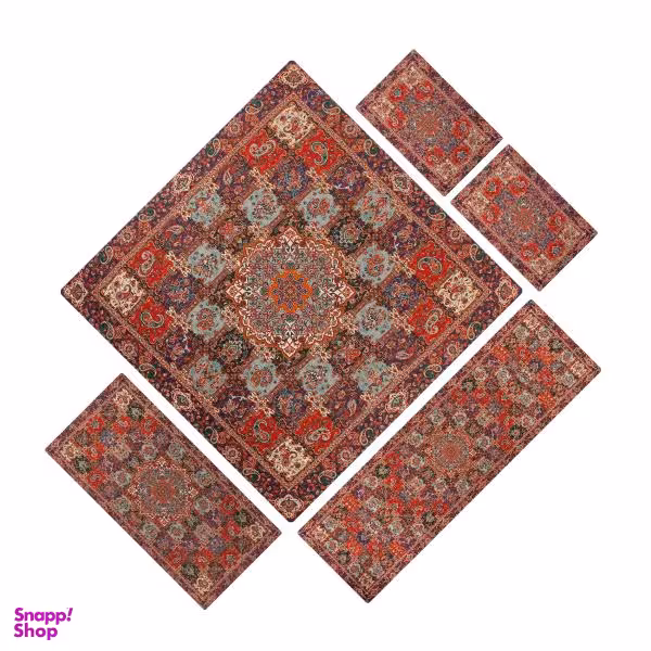 ست 5 تکه رومیزی ترمه ابریشم مدل خشتی کد khsrm-1007