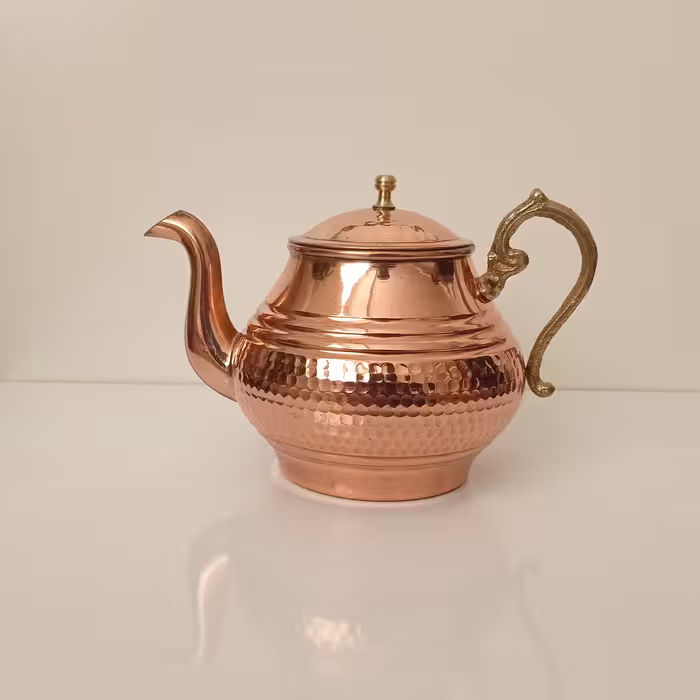 قوری  مسی دسته برنجی نانو شده یک لیتری سایز بزرگ  