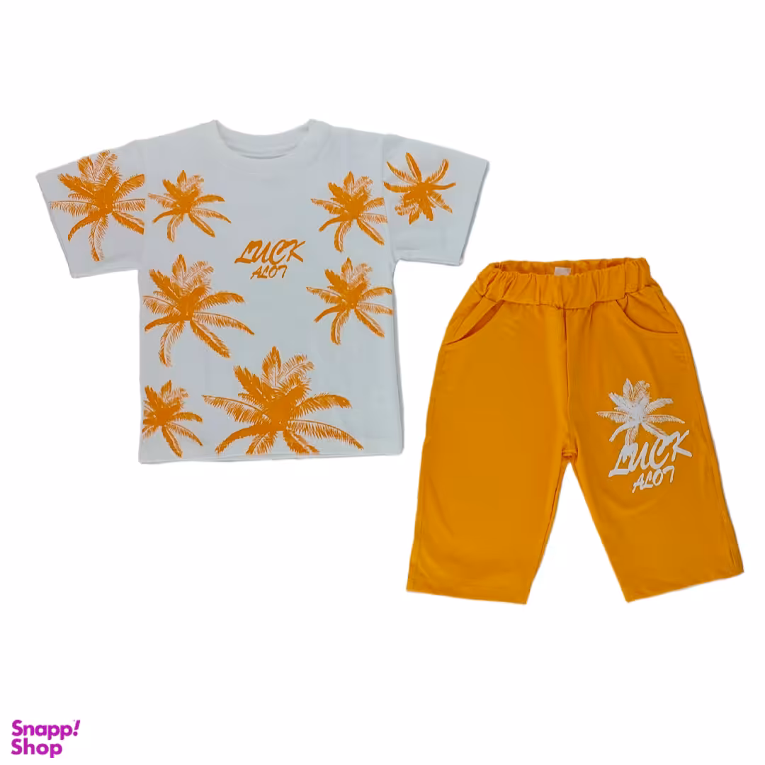 ست تیشرت و شلوارک طرح نخل رنگ نارنجی