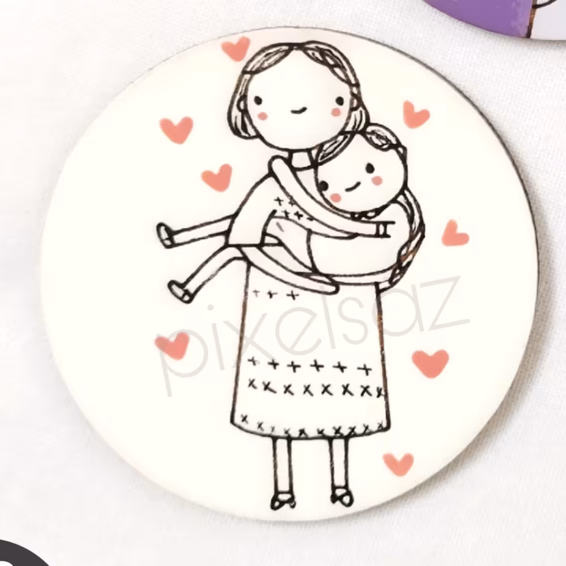 پیکسل ، مگنت ، استیکر طرح مادر و فـرزند پیکسل ساز،جنس چوبی و نقاشی شده،قطر5سانت