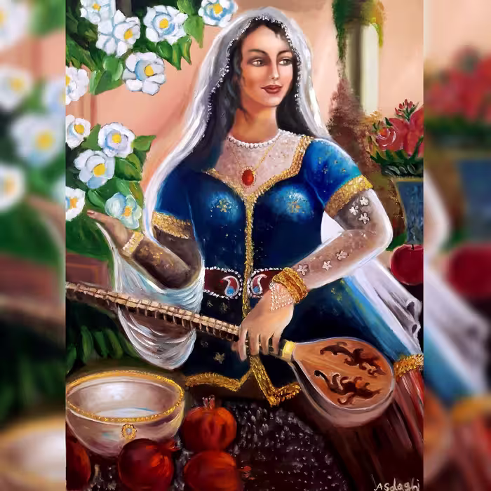 تابلونقاشی رنگ روغن    روی بوم طرح دختر شرقی 