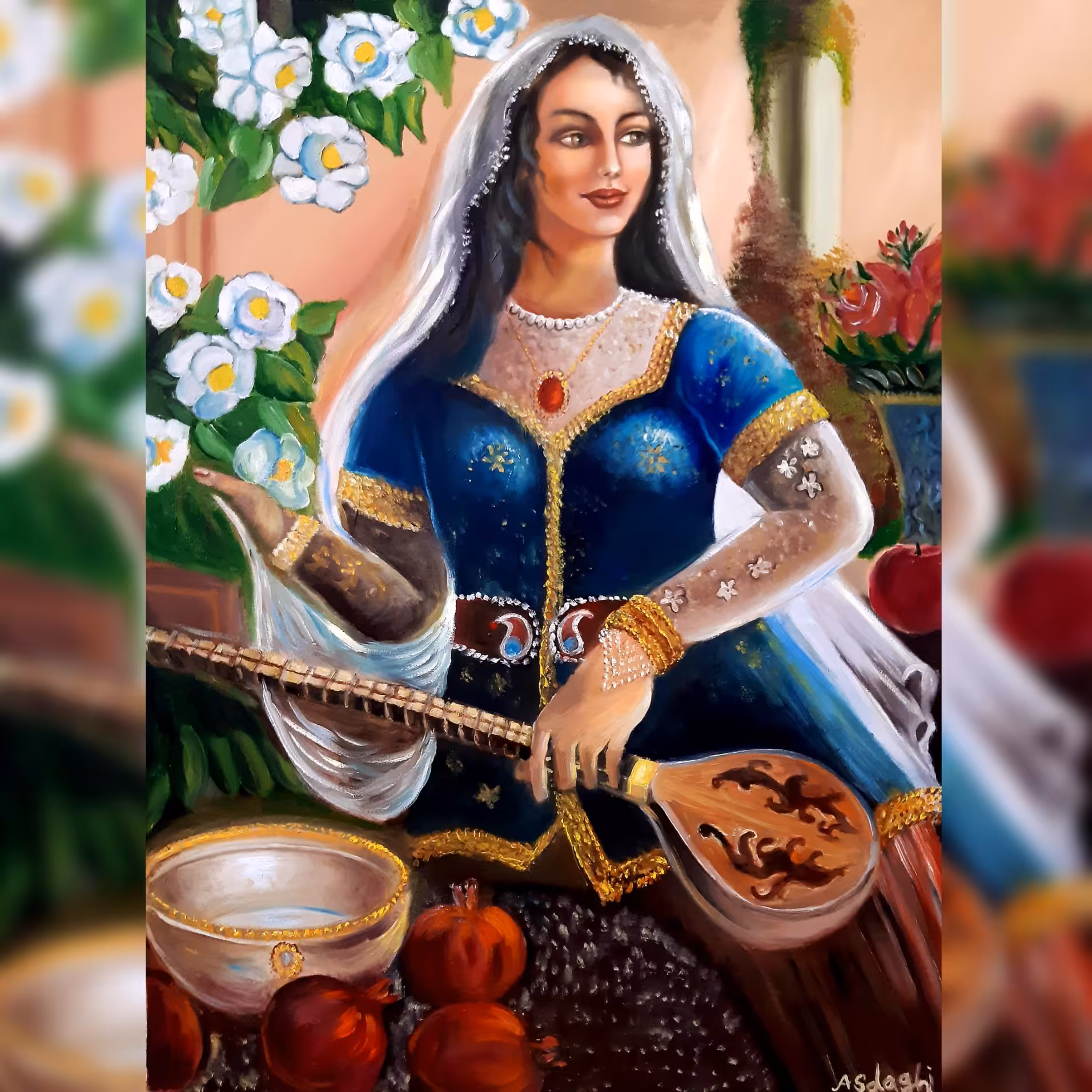 تابلونقاشی رنگ روغن    روی بوم طرح دختر شرقی 