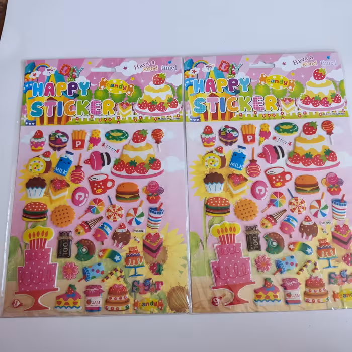 استیکر پفکی طرح  شیرینی و فست فود  سایز آ4 چهل و پنج تکه