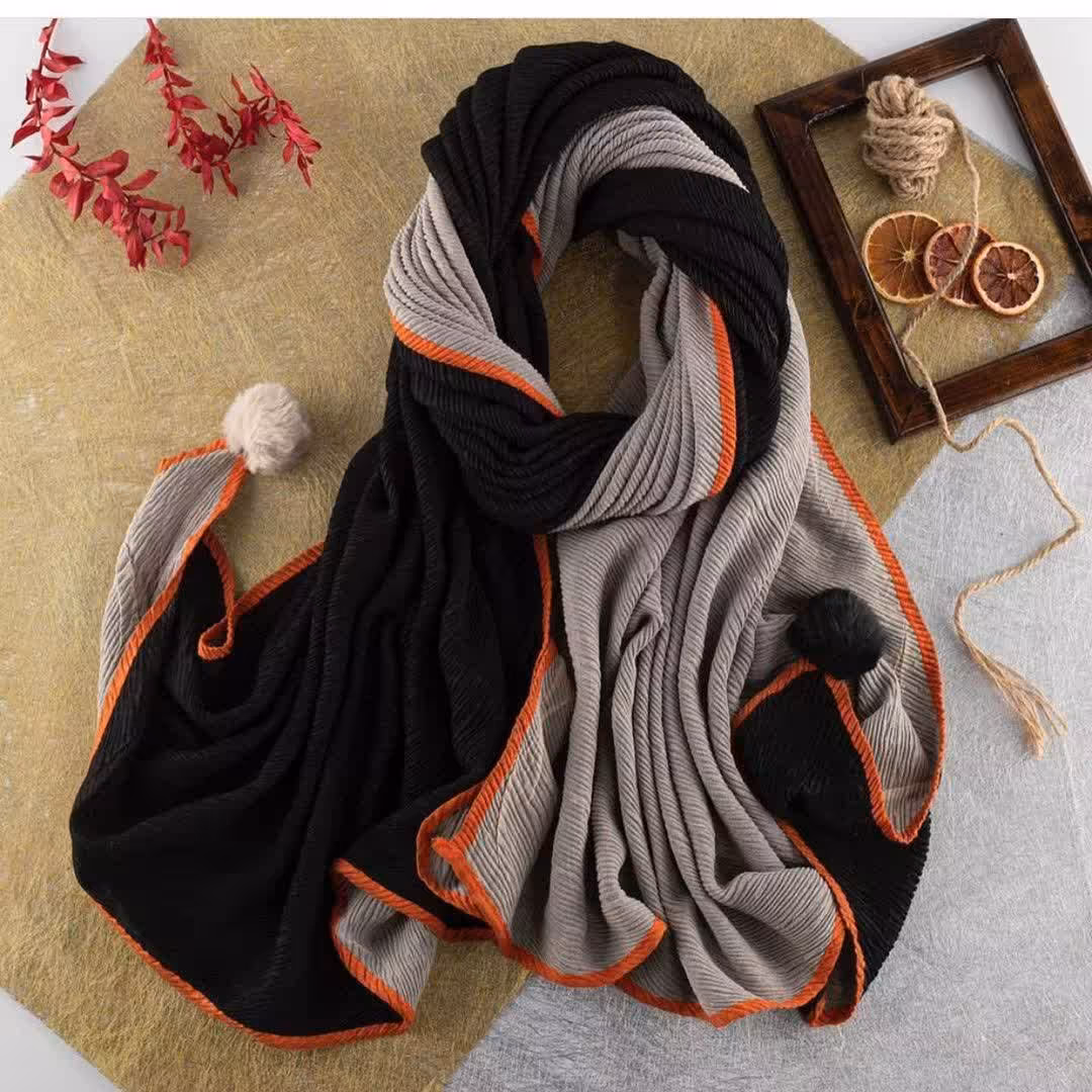شال نخی پلیسه دورو منگوله دار وارداتی شال پلیسه دورنگ شال پلیسه شیک و باکیفیت شال عید