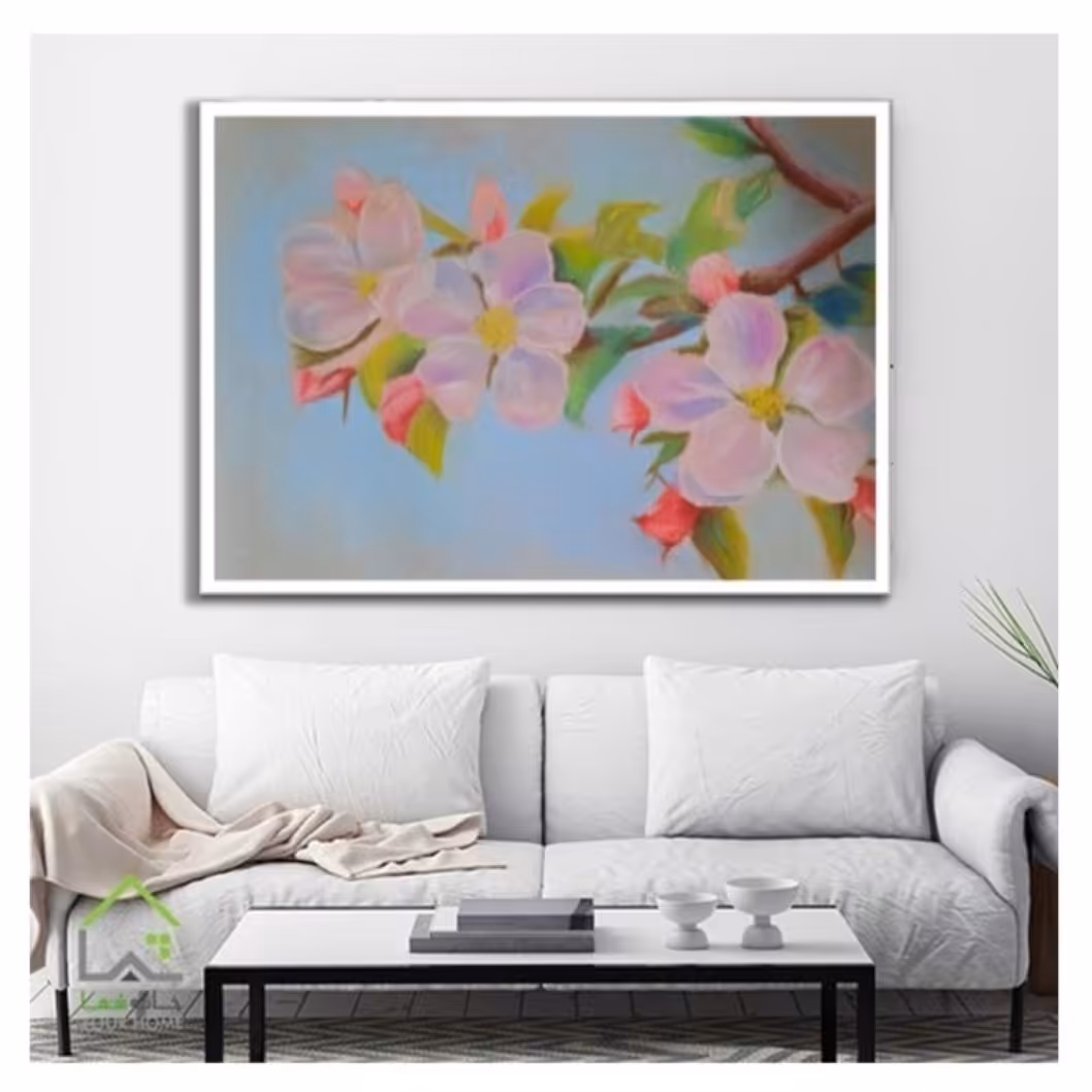 نقاشی دستی تکنیک پاستل گچی بسیار زیبا و مناسب دکور منزل با طرح شکوفه های بهاری 