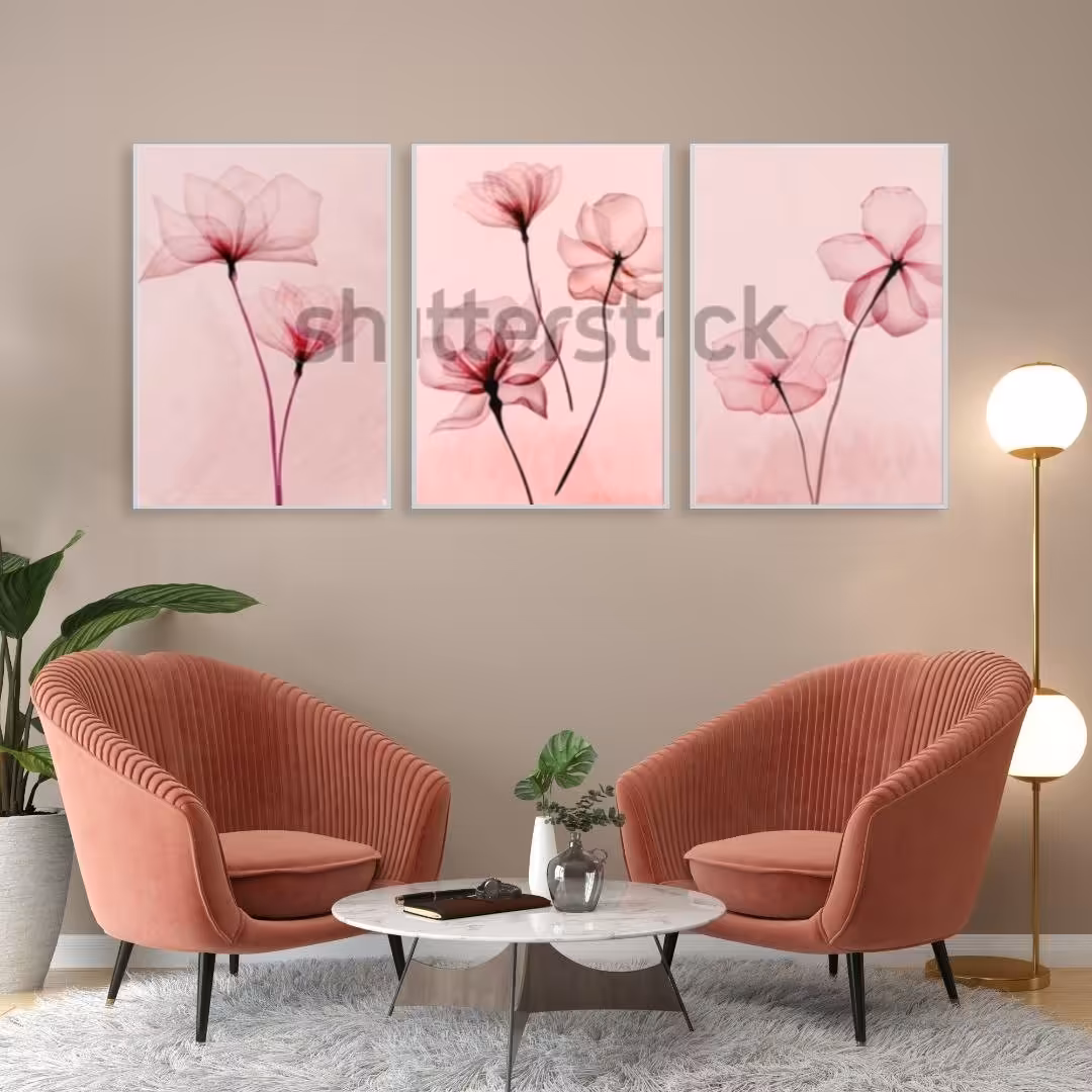 تابلو دکوراتیو گل صورتی سه تکه 