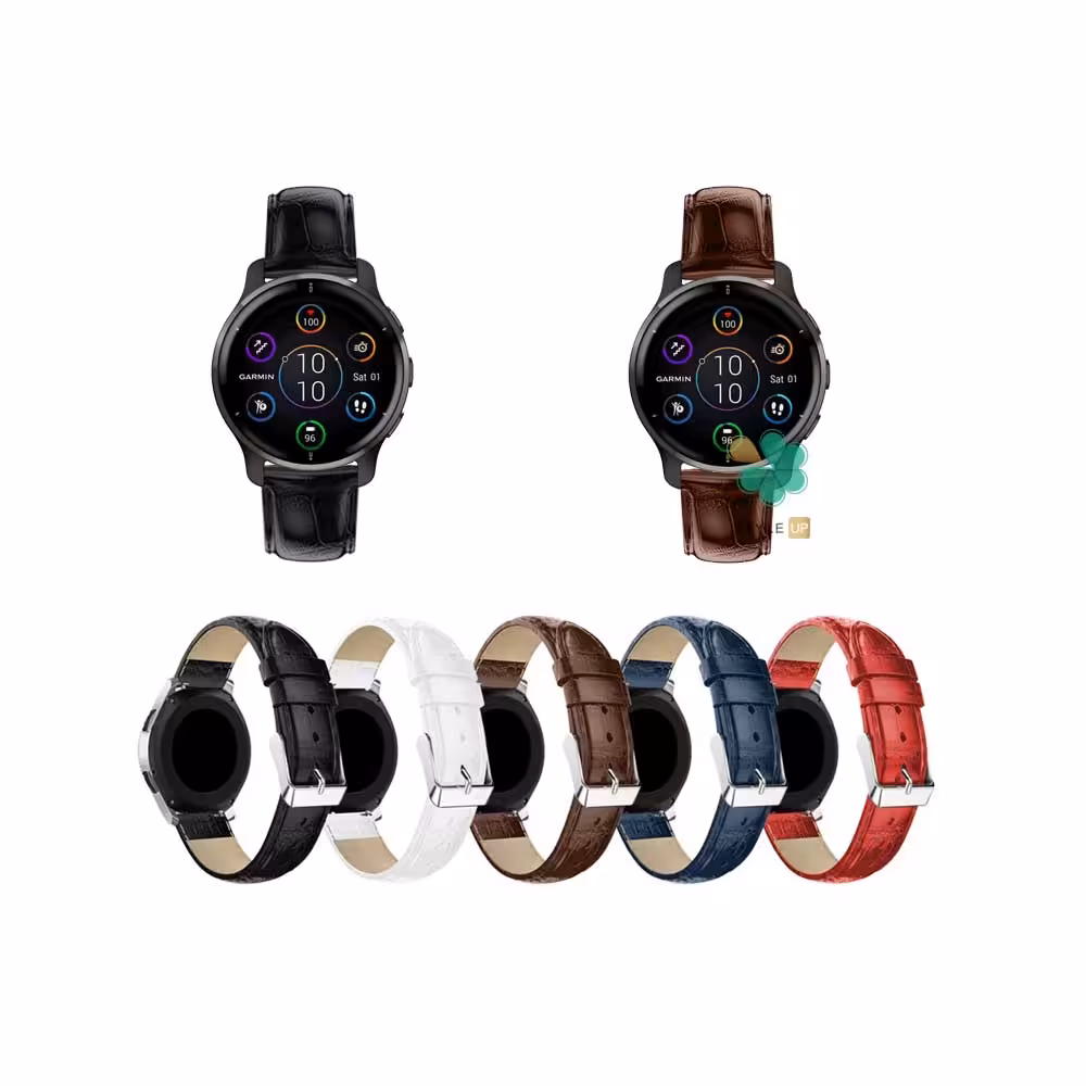 بند ساعت چرم طرح تمساح مناسب گارمین Venu 2 Plus