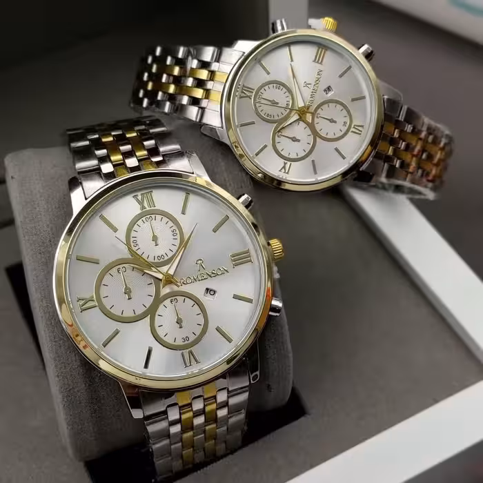 ست ساعت مچی زنانه و مردانه رومانسون نقره‌ای-طلایی Romanson 