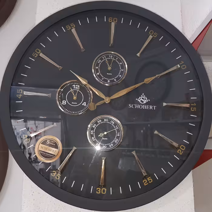 ساعت دیواری چهار موتوره رنگ نوک مدادی تمام فلز 