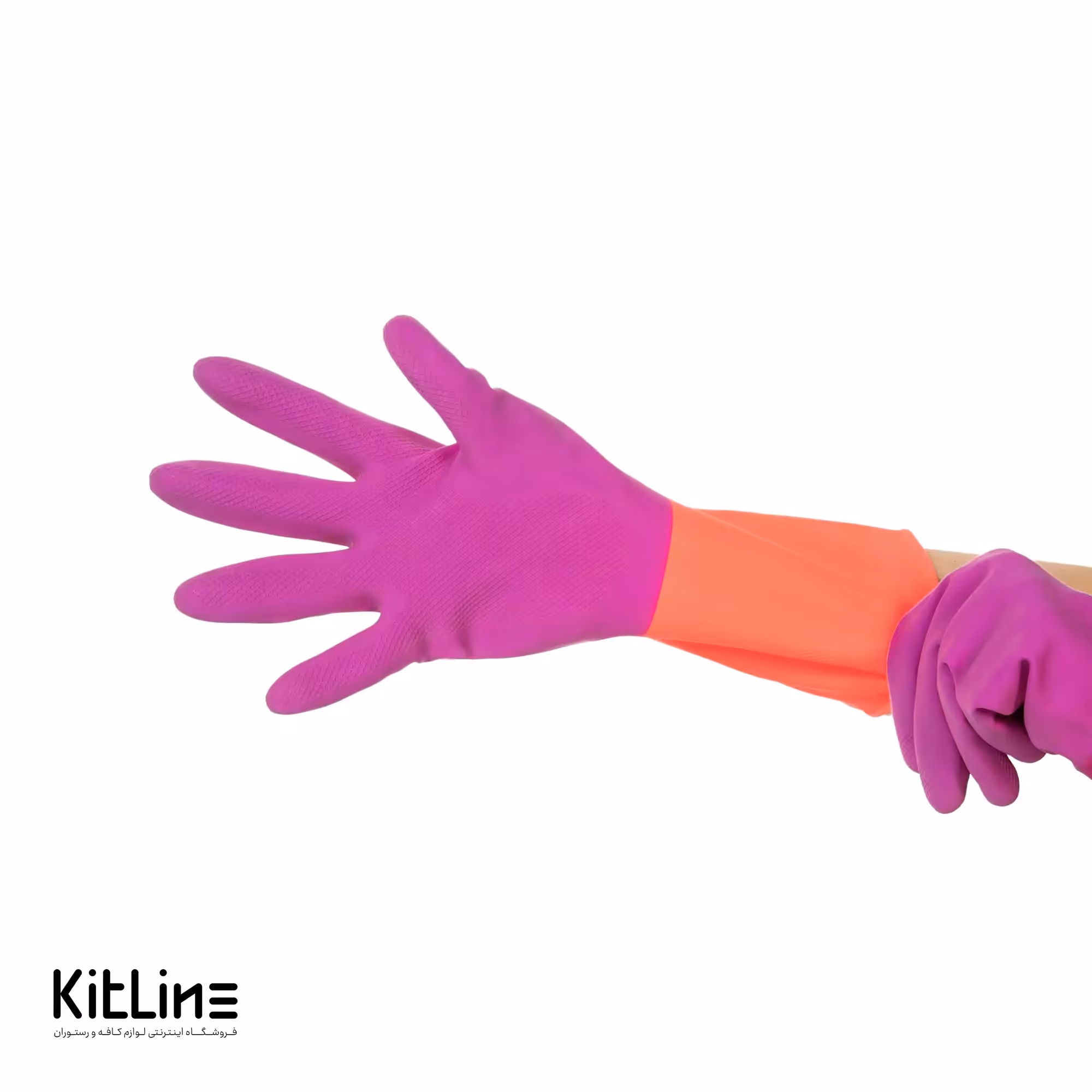 دستکش ظرفشویی ساق کوتاه لاتکس بنفش صورتی سايز مدیوم مدل کرال گیلان