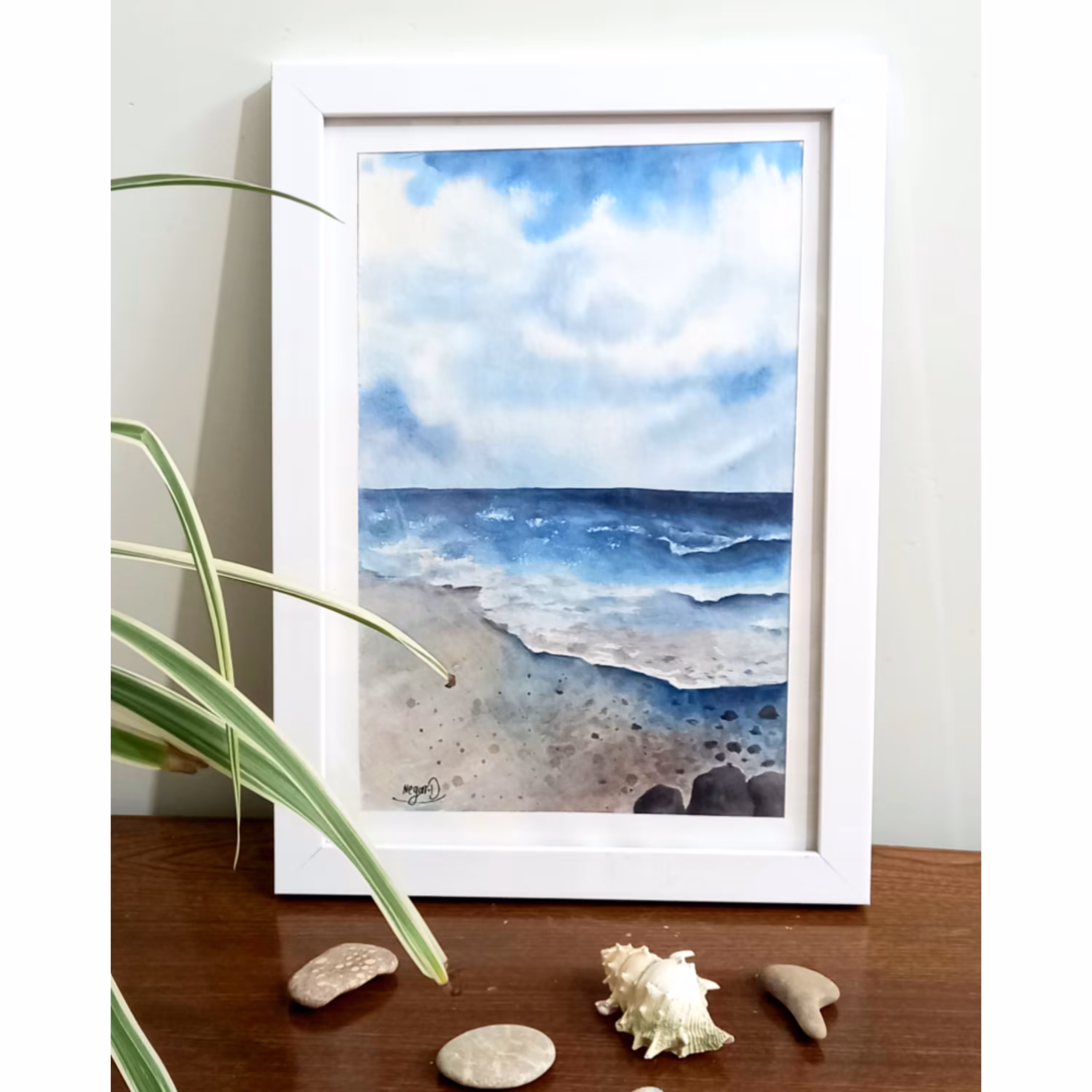 تابلو نقاشی آبرنگ طرح دریا و ساحل