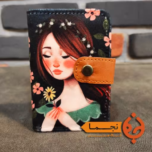 کیف جا کارتی دکمه دار مخمل کوبیده و چرم مصنوعی طرح دختر کد D19