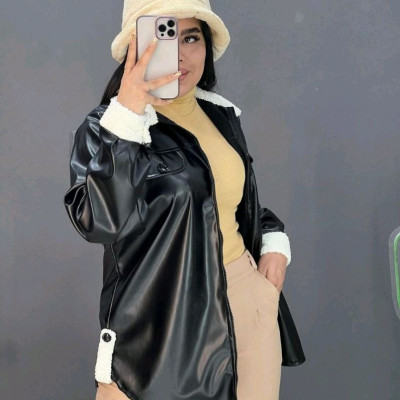 مانتو اسپرت زنانه چرم تیرکمونی یقه تدی