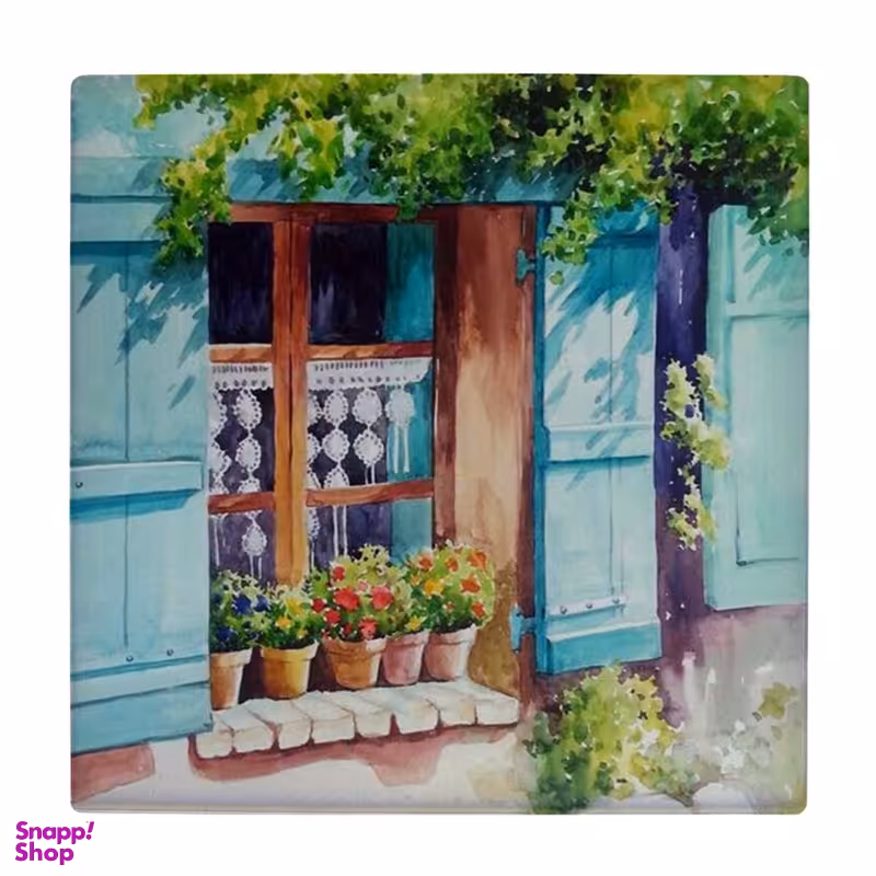 زیر لیوانی طرح نقاشی گلدان های شمعدانی پشت پنجره کد 4073155_2780