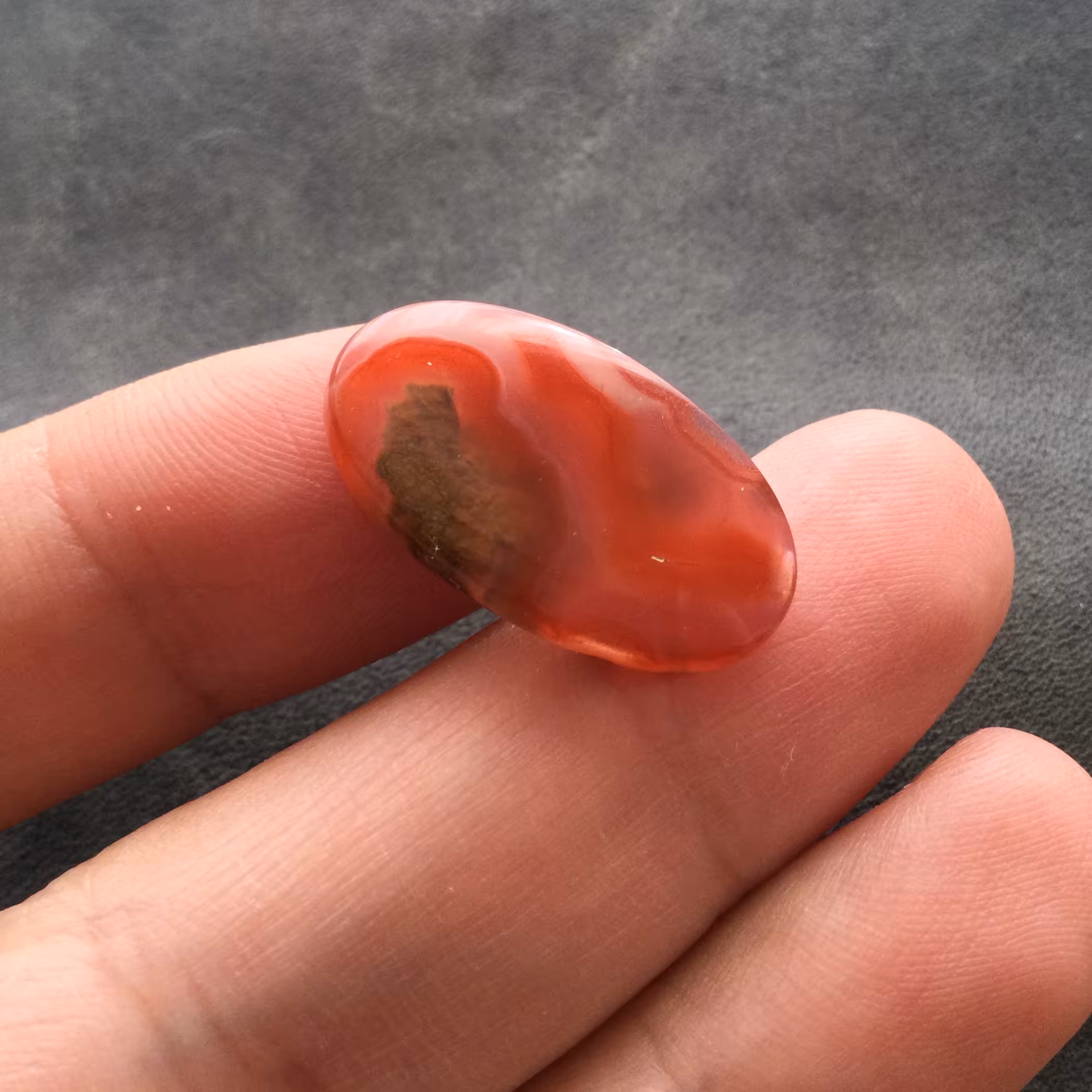 عقیق سرخ شجر دار معدن خور(تراش بیضی)