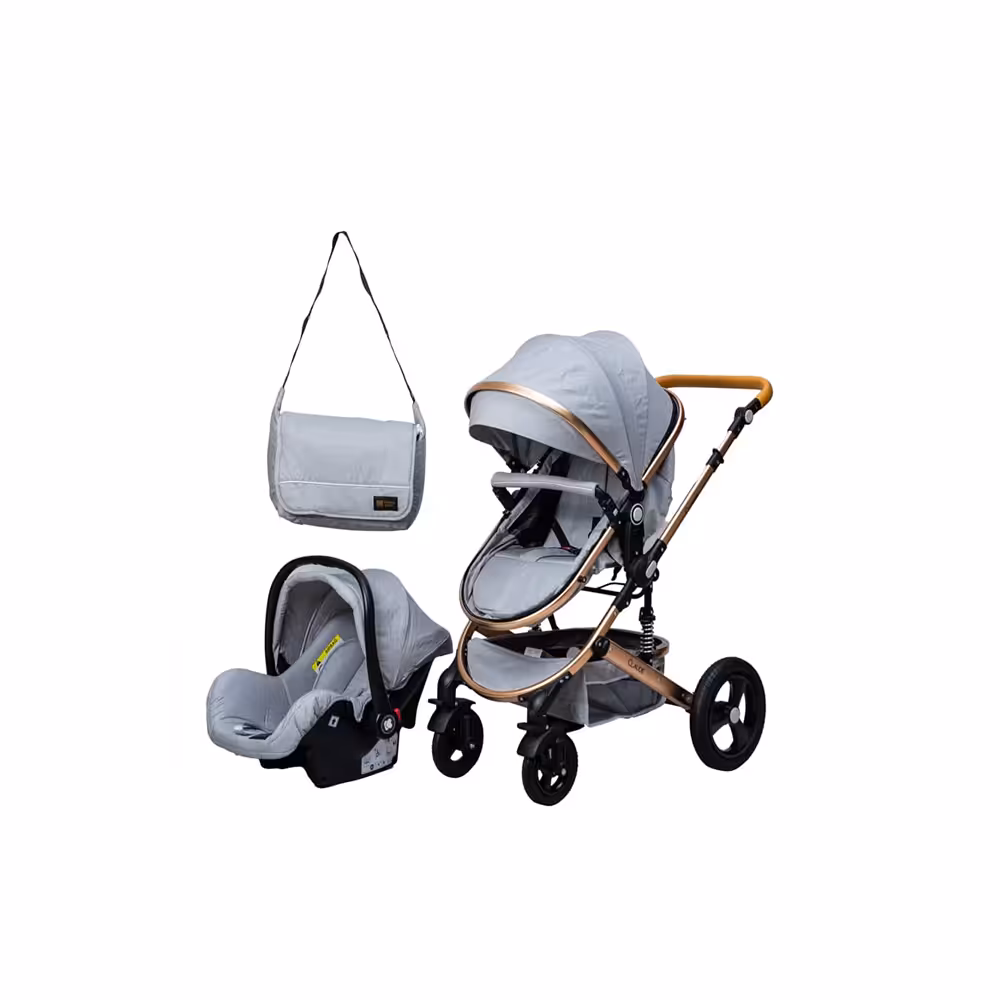 ست کالسکه و کریر کیکابو kikkaboo به همراه ساک لوازم مدل claude طوسی