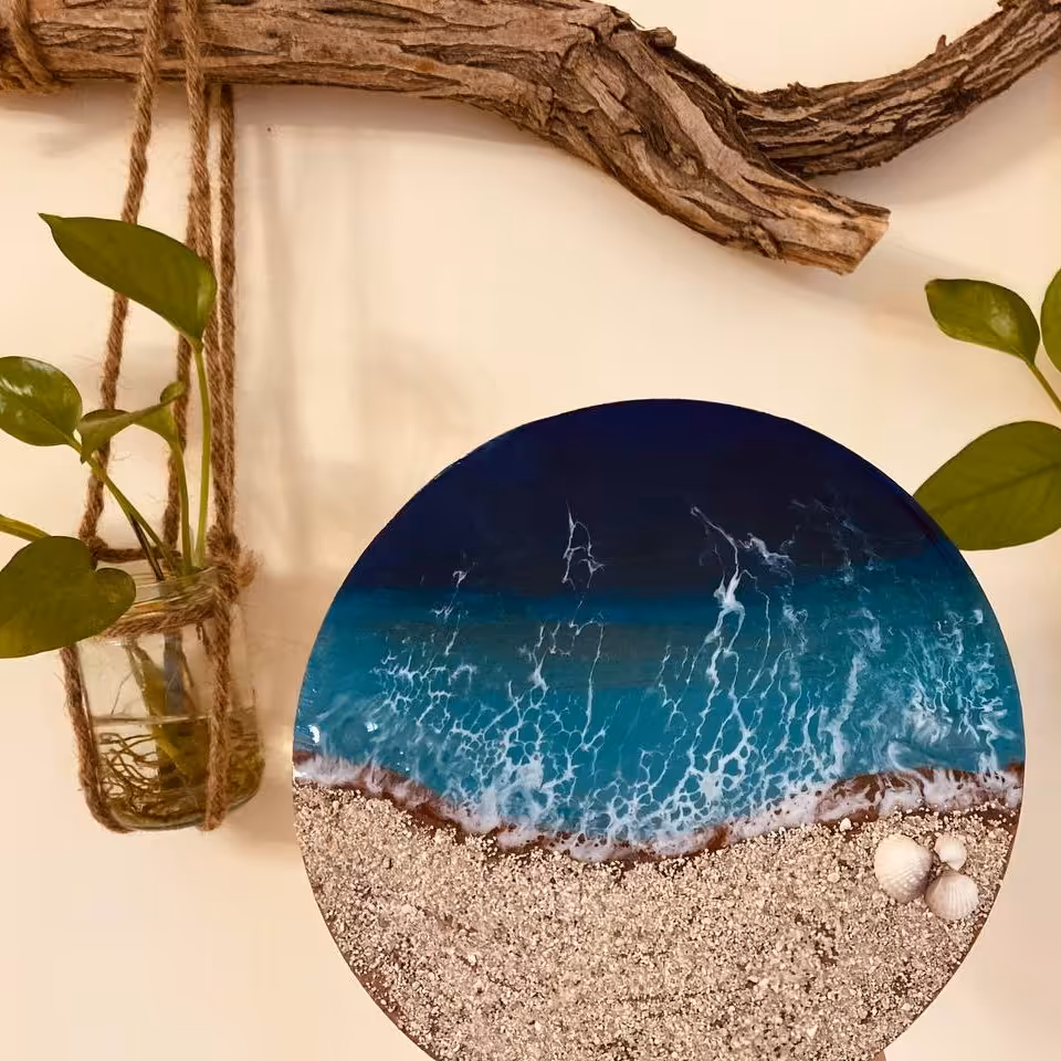 دیوار کوب  موج و دریا تابلو رزین قابل سفارش در طرح و رنگ دلخواه 