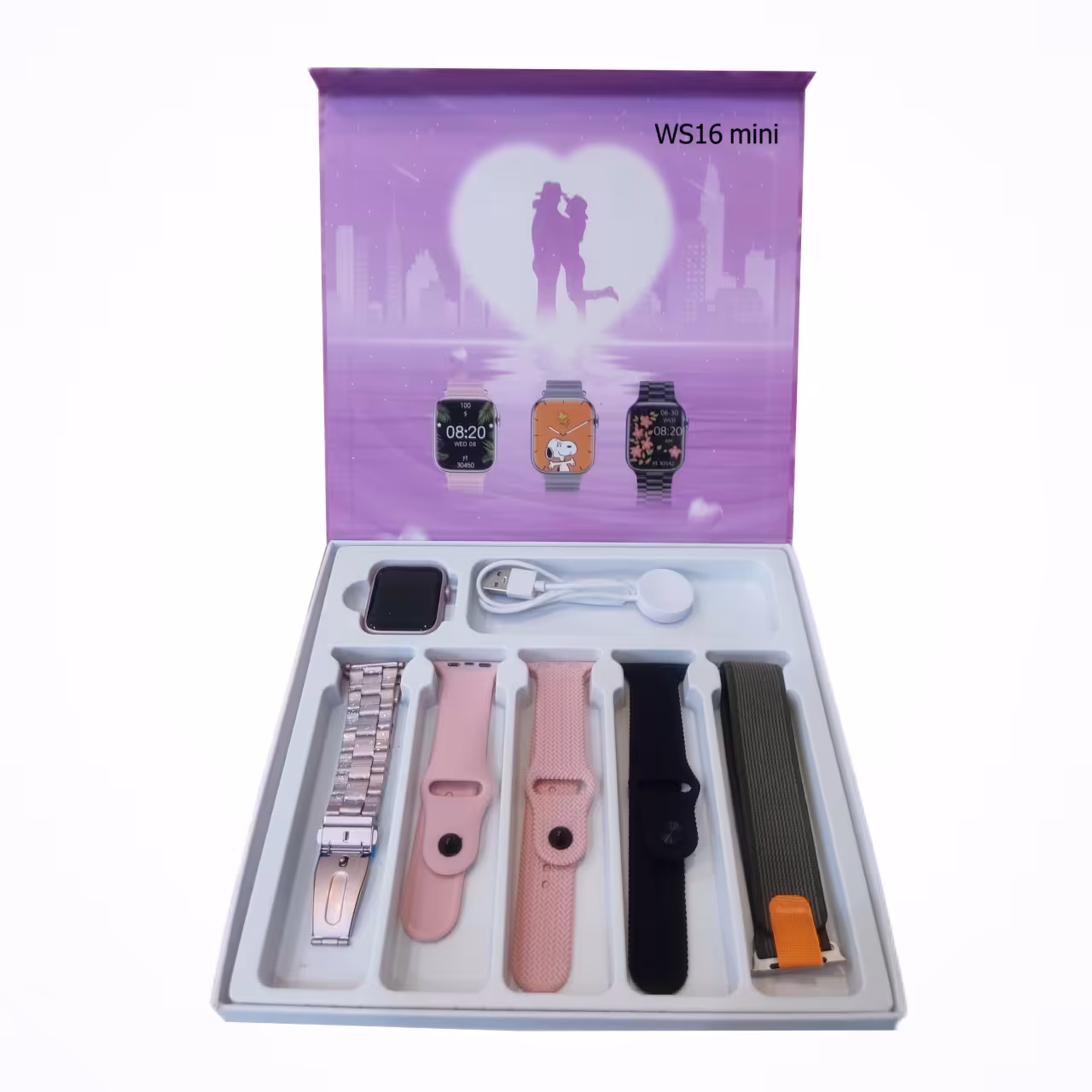 ساعت هوشمند مینی زنانه مدل WS16 mini با 5 بند فلزی و آلپاین و سیلیکون