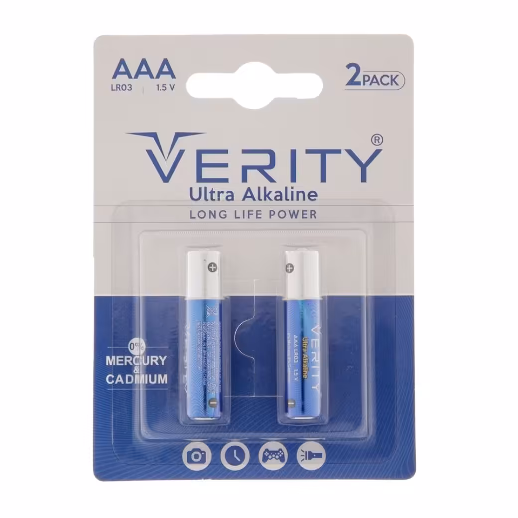 باتری نیم قلمی وریتی مدل LR03-U Ultra Alkaline بسته 2 عددی