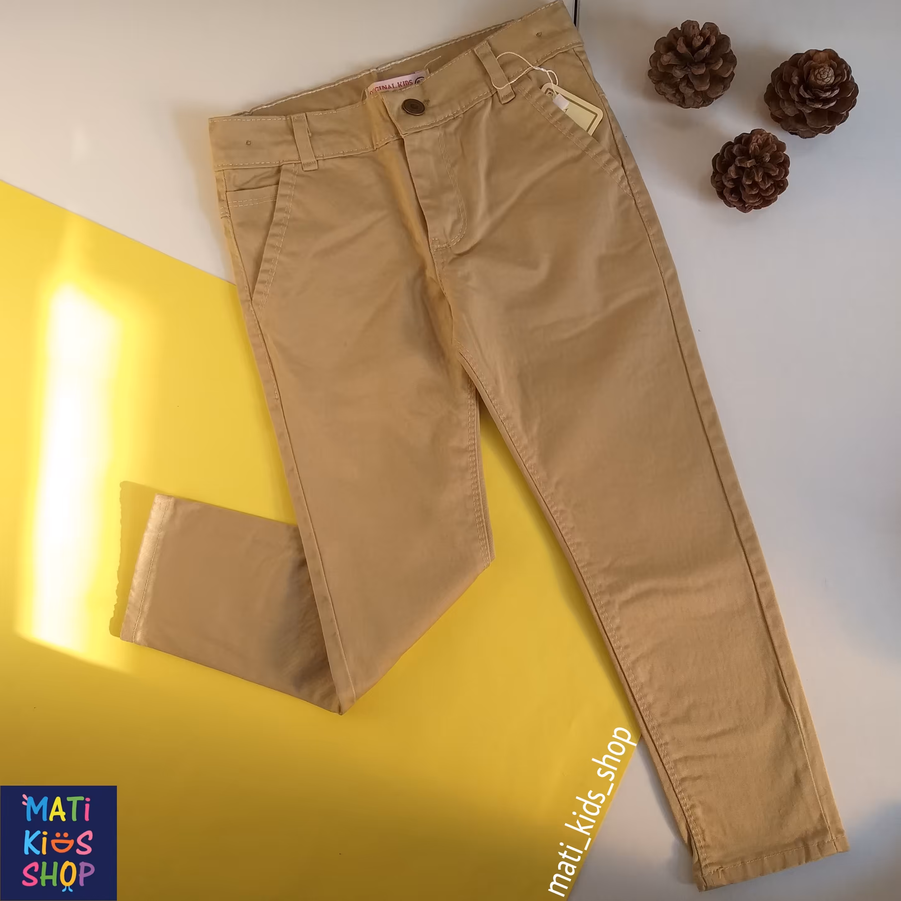 شلوار کتان کرم رنگ اسپرت دخترو پسر  - سایز کودک تا نوجوان قد 60 تا 105