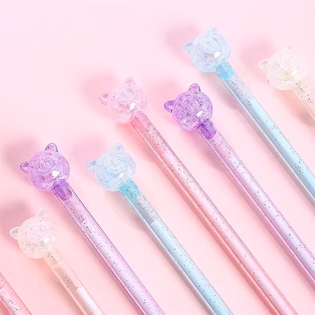 روان نویس کریستالی فانتزی طرح خوک جوهر  مشکی ضخامت نوک 0.5 mm در رنگ های بنفش سفید آبی صورتی خودکار کریستالی خوک