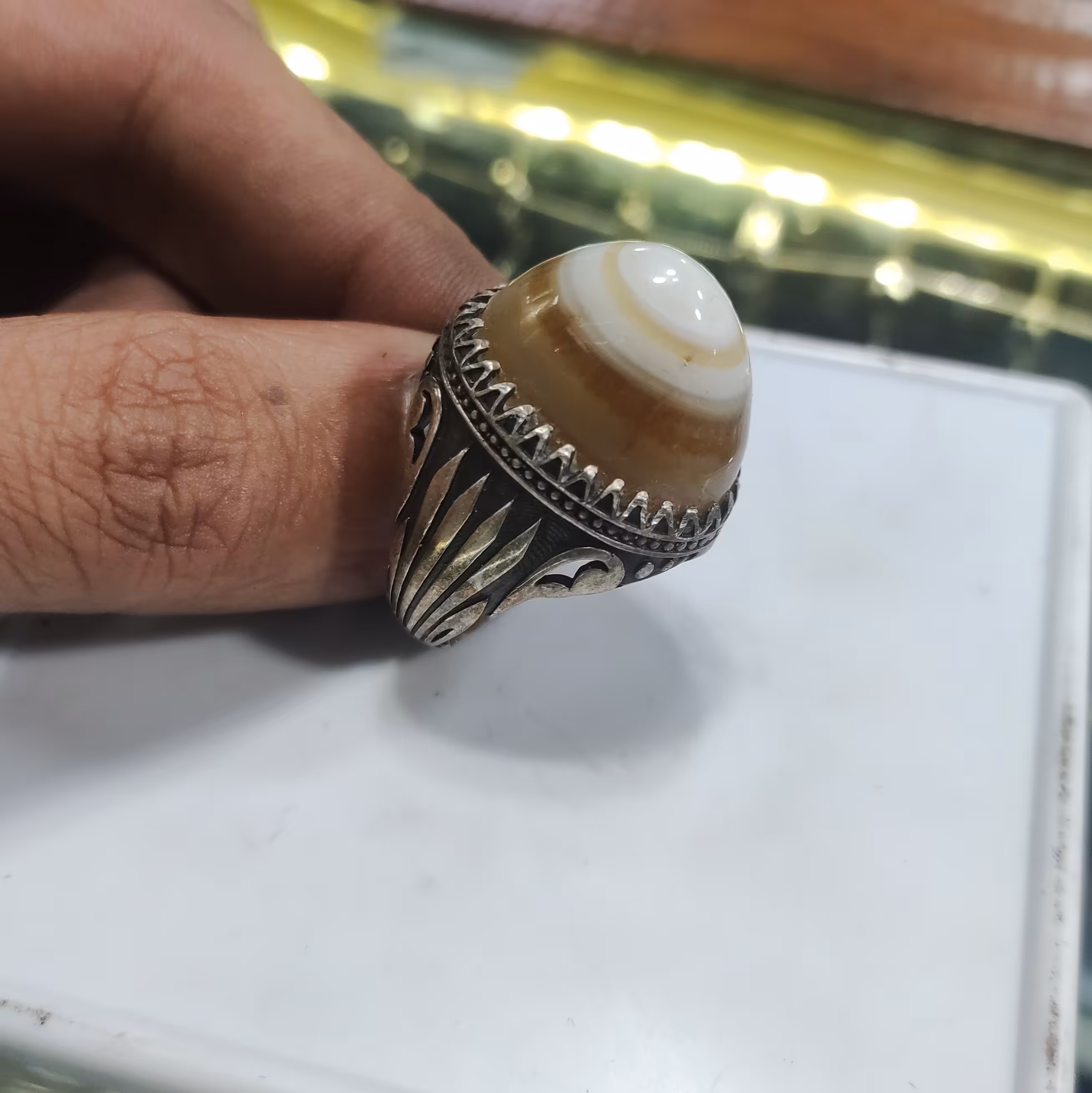 انگشتر سلیمانی سه پوست معدنی طوق منظم و مرتب با رکاب نقره عیار 925 رکاب ماشینی کد Z41