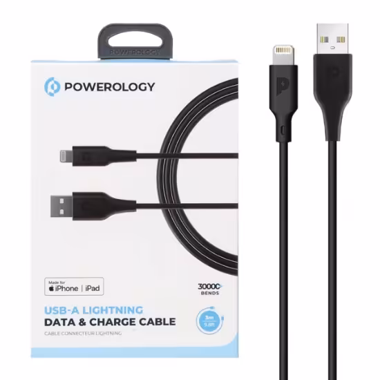 کابل تبدیل USB-C به لایتنینگ فست شارژ پاورولوژی مدل P3BLBK طول 3 متر