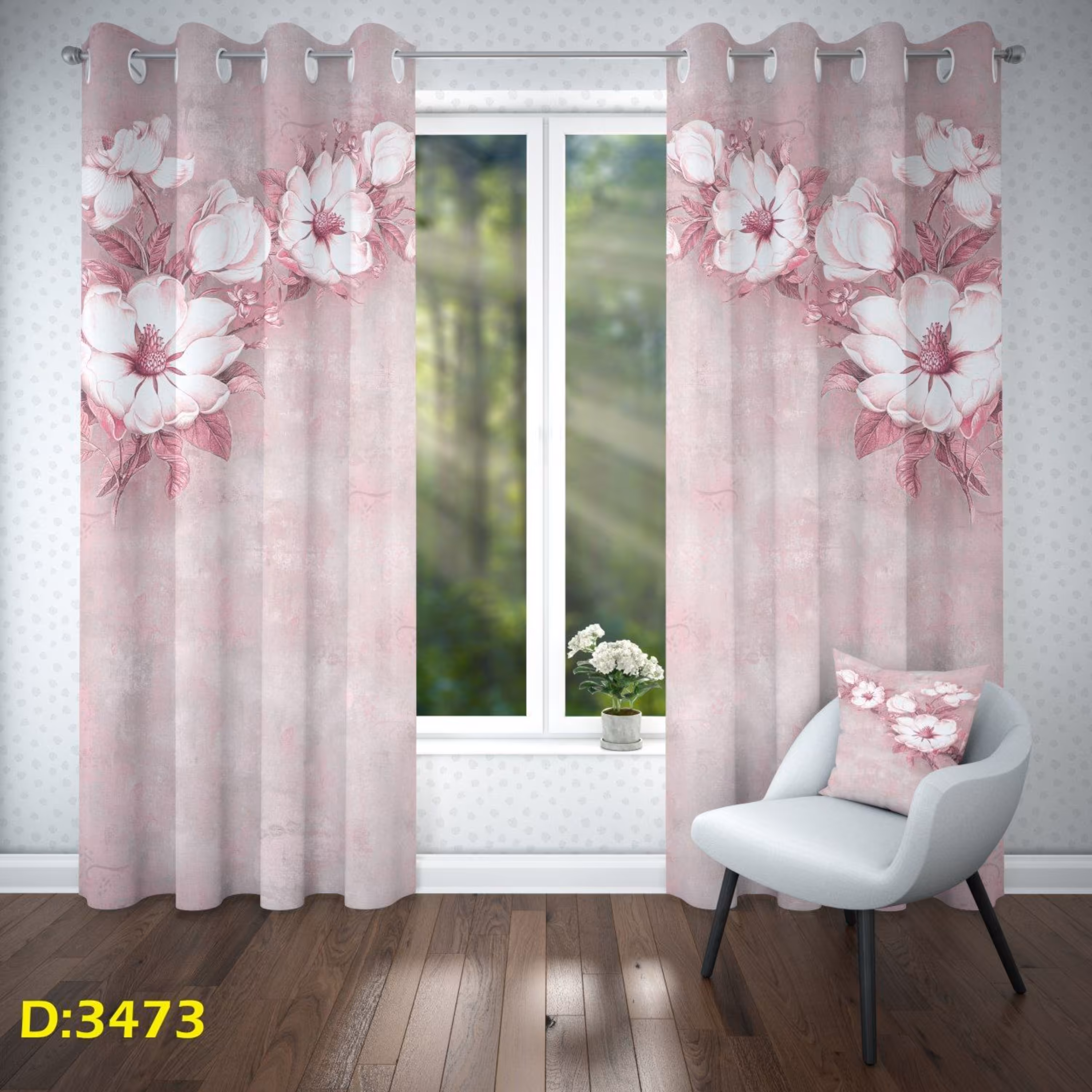 پرده تصویری چاپی- شکوفه صورتی (3473 )