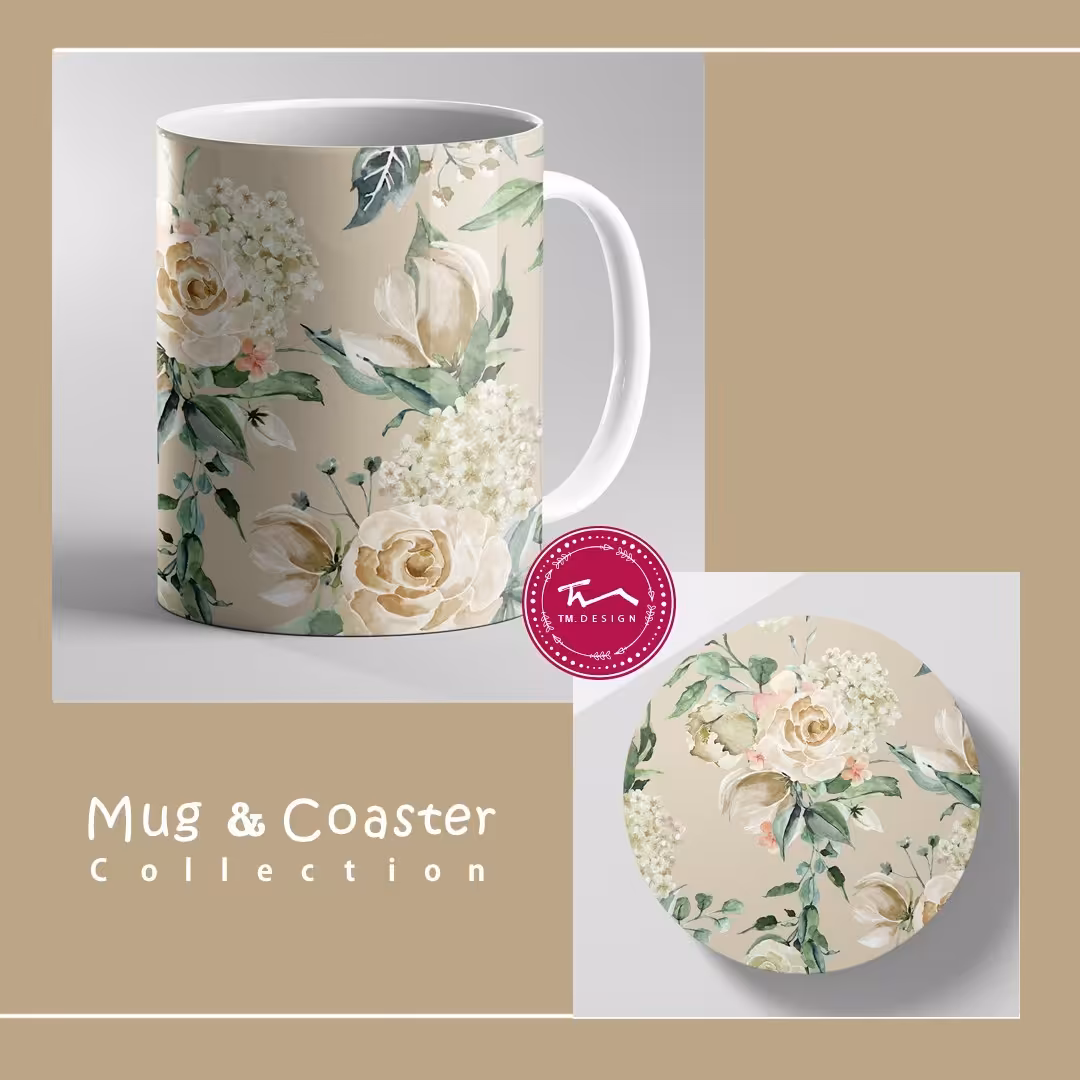 ست ماگ و زیرلیوانی طرح باغ بهشت 6 - چاپ سابلیمیشن - کیفیت چاپ و بسته بندی عالی 