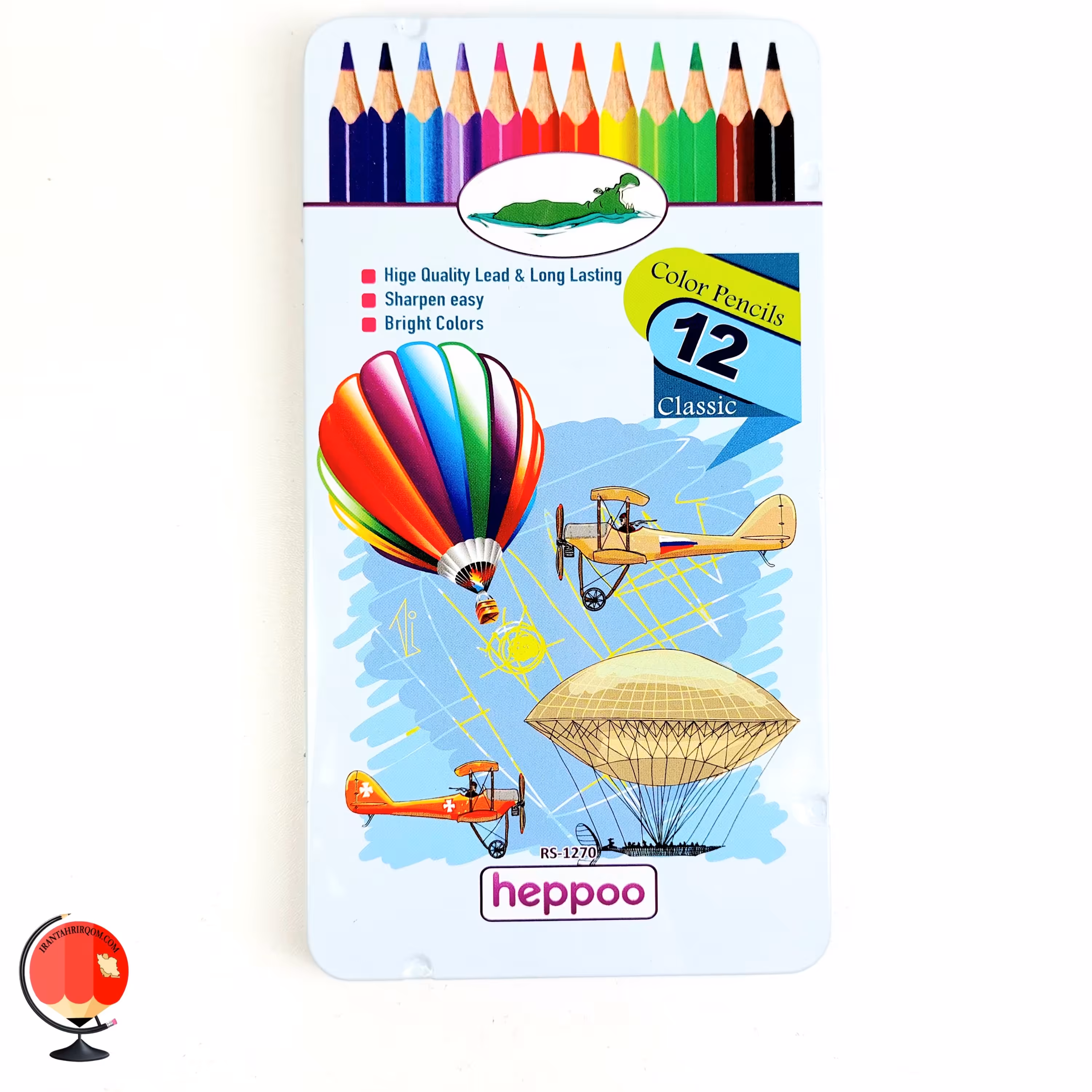 مداد رنگی 12 رنگ هیپو جعبه فلز طرح بالن کد 1352