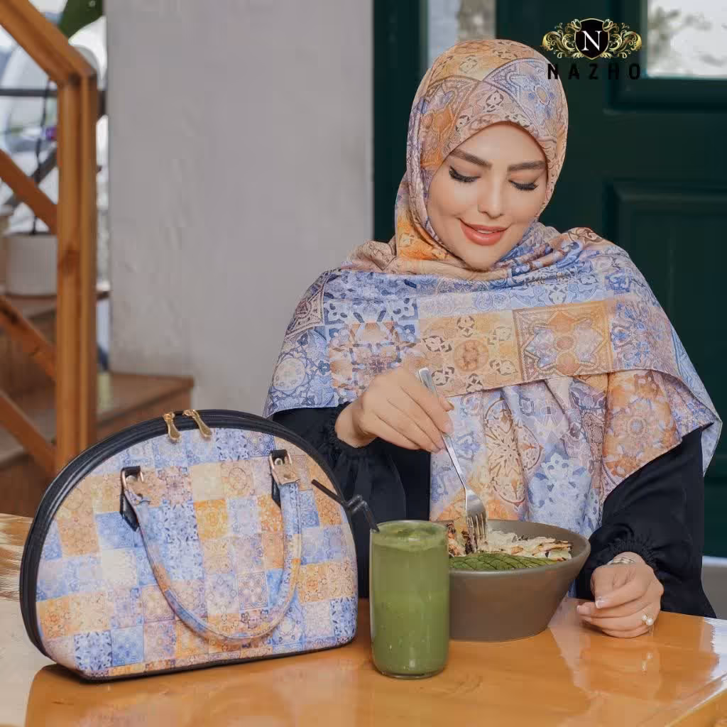 ست کیف و روسری و شال کرم مجلسی