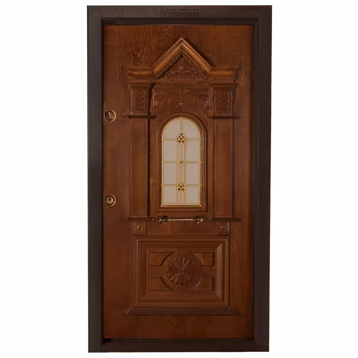 درب ضد سرقت مدل شیروانی شیشه خور روکش راش درب خان هزینه ارسال بر عهده مشتری 