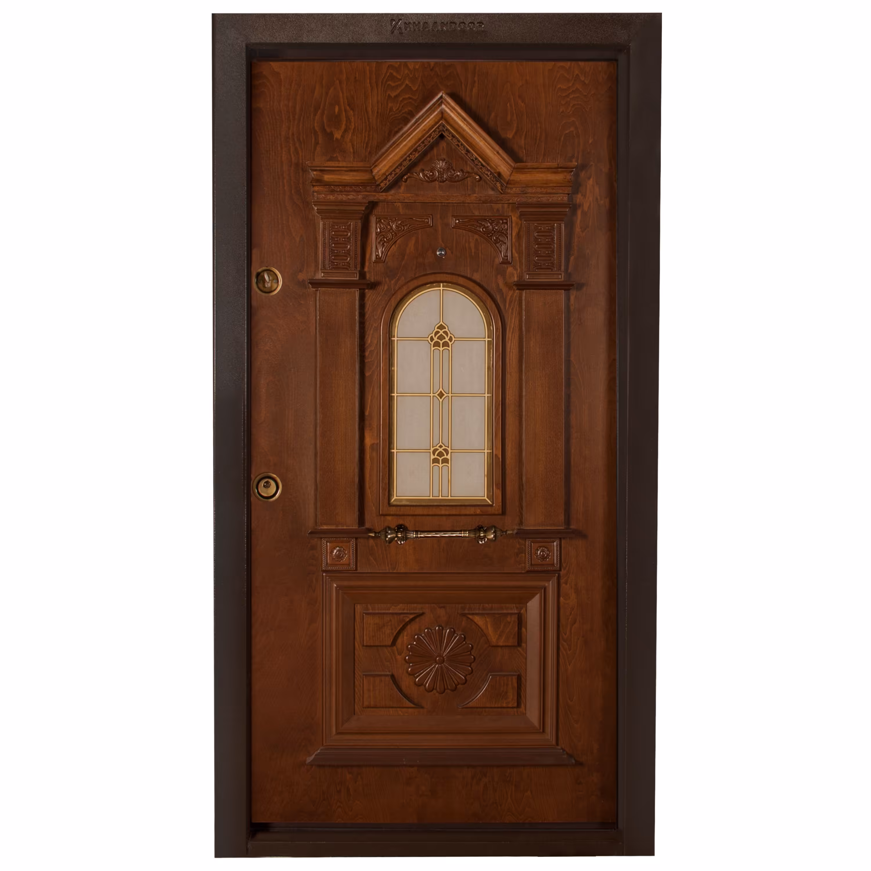 درب ضد سرقت مدل شیروانی شیشه خور روکش راش درب خان هزینه ارسال بر عهده مشتری 