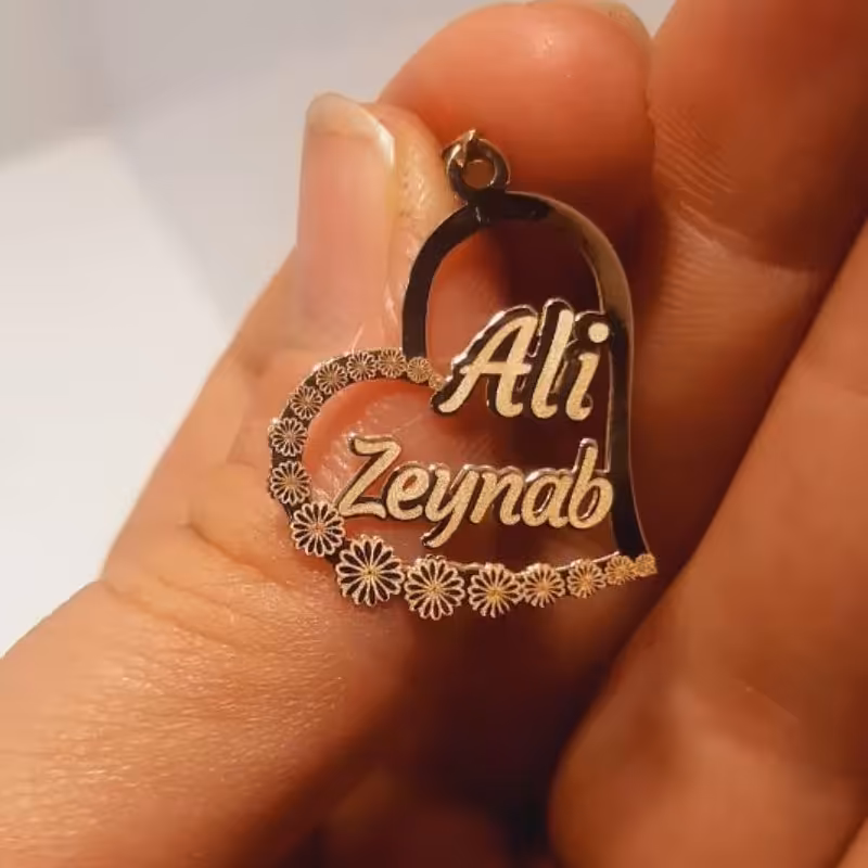 پلاک نقره اسم دوتایی علی زینب با روکش طلا عینا طلا عیار 925