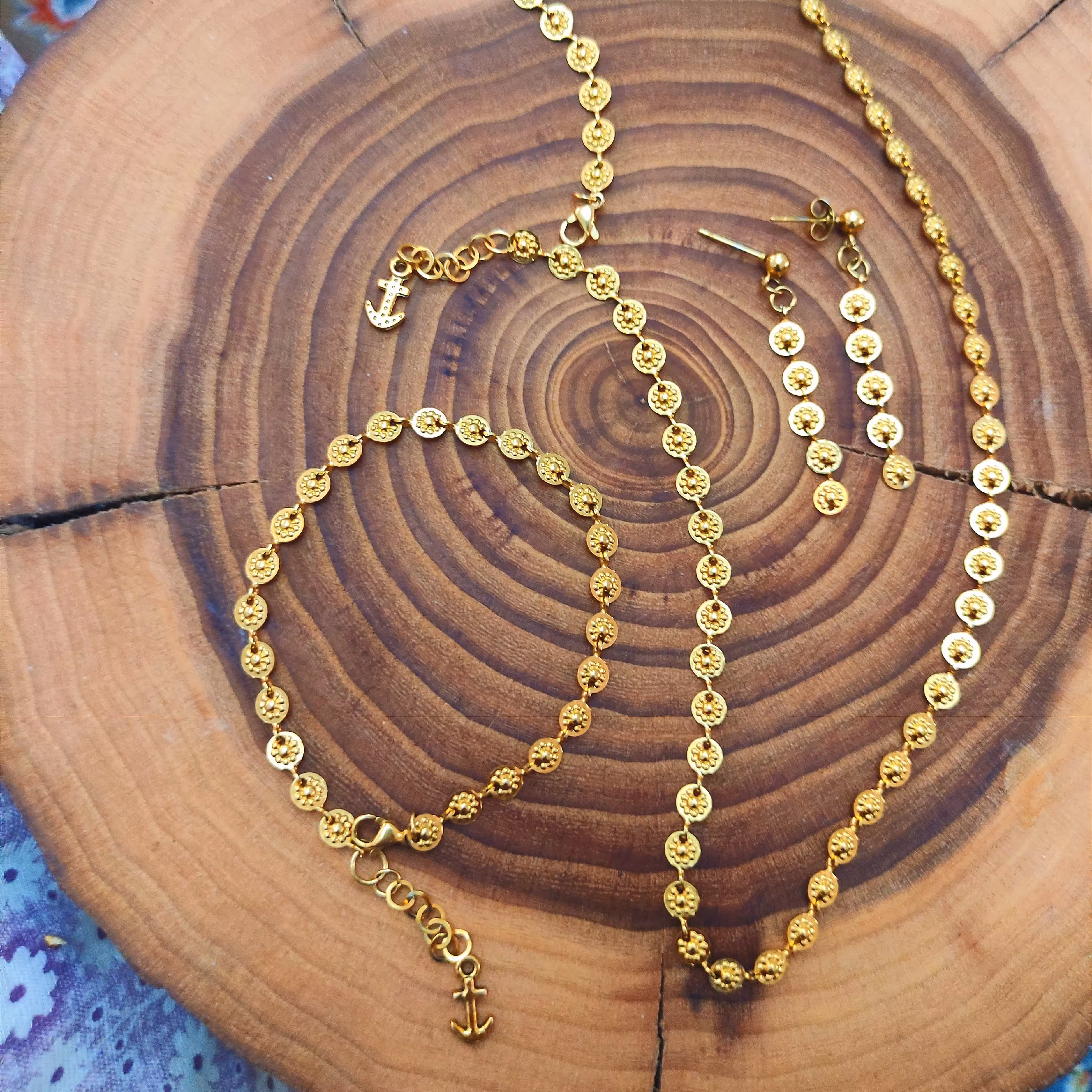 ست گردنبند دستبند گوشواره  استیل مدل سکه ای