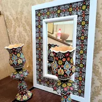 آئینه و شمعدان میناکاری شده با بهترین کیفیت و قاب عالی (پس کرایه)