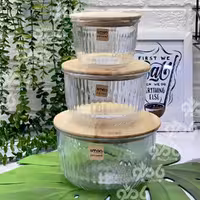 ظرف نگهدارنده شیشه ای گرد درب چوبی لیمون