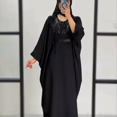 مانتو عبایی کرپ الیزه مروارید دوزی مزونی