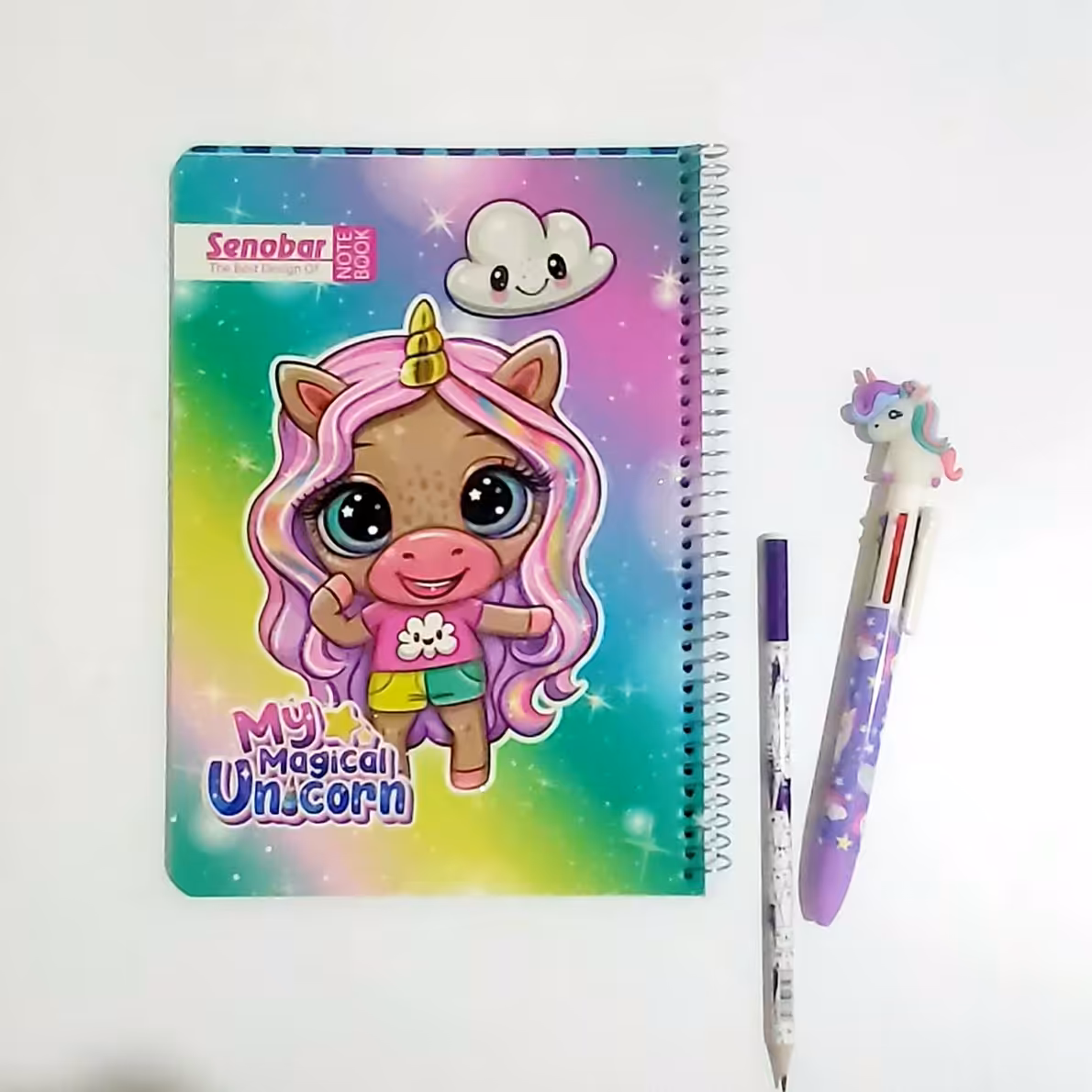 دفتر  مشق 80 برگ جلد طلقی طرح یونیکورن