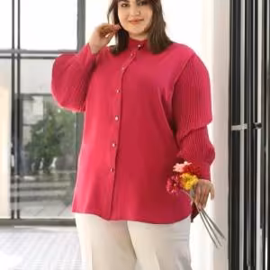 شومیز جدید سایز بزرگ مجلسی تا سایز 58 مدل سلین آستین پلیسه 335